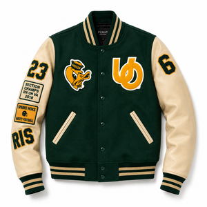 Veste de baseball Varsity pour homme en cuir bleu marine Furat Leathers, manches en cuir, col montant, fermeture éclair, coupe-vent - Product Image 5