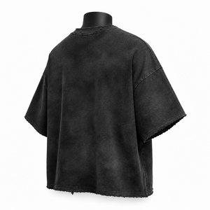 Camiseta de Hombre de Buena Calidad, Negra con Estampado, Manga Corta, Cuello Redondo, Algodón Lavado, Estilo Jersey, Corte Holgado, Ropa Urbana - Product Image 5