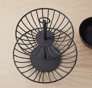 Panier à fruits moderne en fil métallique à deux niveaux avec poignée, panier de rangement empilable pour la cuisine, support à fruits de forme circulaire - Product Image 2