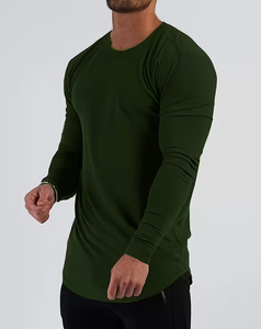 Customized 100% Cotton Men's Long Sleeve Knitted O Neck Solid Blank Tee Breathable Front Logo 180g Casual Wear Regular Fit Plain - Product Image 2