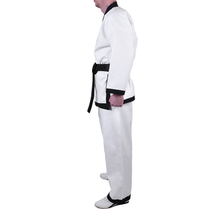 Uniforme de Taekwondo pour Hommes 100% Coton Blanc avec Bordure Noire Vêtement d'Arts Martiaux Durable pour Adultes Coupe Classique En Stock - Product Image 5