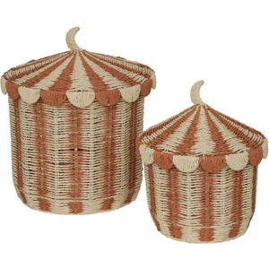 Vintage Red Circus Style Paper Rope <b>Storage</b> Basket with Lid Laundry <b>Hamper</b> for Toys Clothes Organizer Home Use From Vietnam - Product Image 5