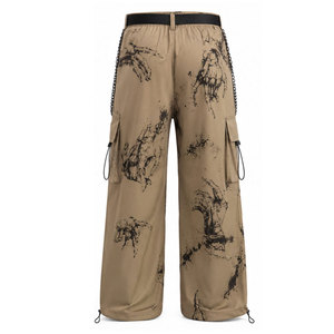 Pantalones Cargo de Pierna Ancha para Hombre, Cintura Elástica, Múltiples Bolsillos, Estampado de Esqueleto Dibujado a Mano, Estilo Urbano, Pantalones de Lona Transpirables para Verano - Product Image 3