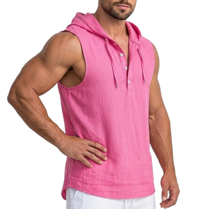 Débardeur Henley sans manches à capuche pour homme, en jersey slub, sur mesure, prix de gros, OEM, pour la musculation et la gym - Product Image 5