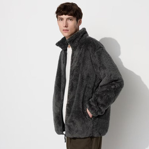 Veste d'hiver épaisse en fausse fourrure pour homme, fermeture éclair, col rabattu, couleur unie - Product Image 3
