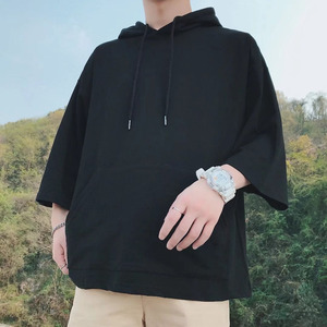 Sudadera con Capucha Negra Personalizada para Hombre, Manga 3/4, Talla Grande, Verano, Algodón y Poliéster, Estampada, Informal, OEM - Product Image 5