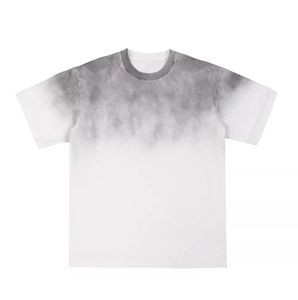 Camiseta de Manga Corta con Cuello Redondo y Estampado Tie-Dye para Hombre, 100% Algodón, Tejido de Punto, Corte Regular Informal, Diseño Sólido con Degradado Blanco y Gris - Product Image 1