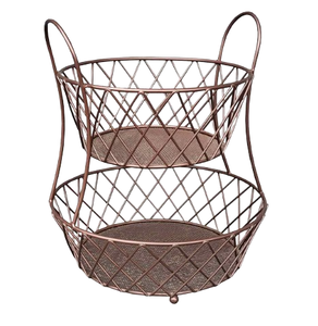 Cesta de Frutas Plateada Moderna de Dos Niveles, Hecha a Mano, Cestas Metálicas para Almacenamiento de Verduras, Cesta de Frutas de Estilo Moderno - Product Image 5