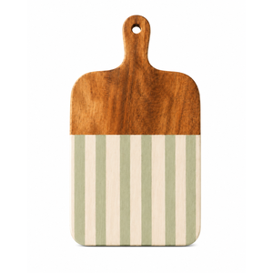 Planche à découper en bois d'acacia magnifique avec un élégant motif à rayures vertes sauge, poignée supérieure en forme de palette et trou de suspension - Product Image 2