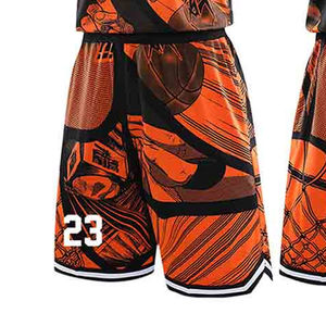 Custom Men Basketball Jersey Set <b>Orange</b> Black Sublimation Print Breathable Quick Dry Striped V-neck 100% Polyester Sporty Summer - Product Image 4