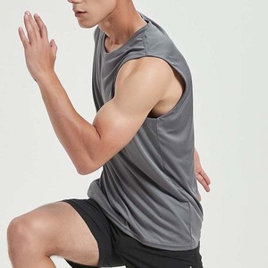 Men's Gray Sleeveless Quick Dry <b>Sport</b> <b>Tank</b> <b>Top</b> O-Neck Solid Knitted Polyester Workout Vest - Product Image 5