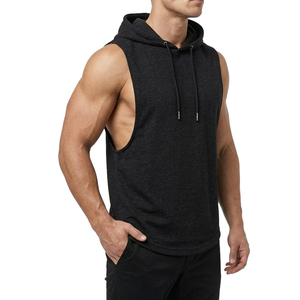 Wholesale Custom Men's Sleeveless Hoodie Muscle Tank Top Breathable Cotton Workout Curved Hem Plain Fitness Apparel Tank Tops - Product Image 6