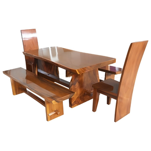 Ensemble de salle à manger en bois massif, table rectangulaire et banc, meubles de cuisine, design moderne minimaliste pour la salle à manger à domicile - Product Image 1