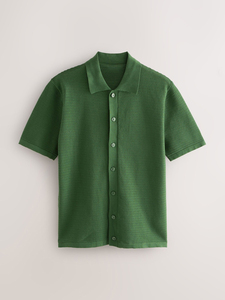 Men's Green <b>Waffle</b> Knit Polo <b>Shirt</b> and Shorts Set Solid Color Casual Summer Wear Breathable Cotton Fabric - Product Image 3