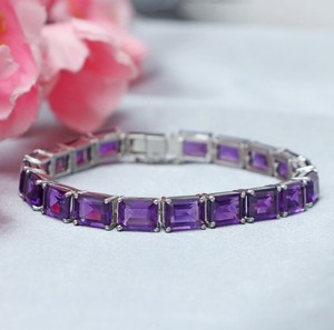 Natural Amethyst Stone <b>Charm</b> Bracelet 925 Sterling Silver Gold Plated Elegant Purple Gemstone Fine Jewelry for Women - Product Image 3