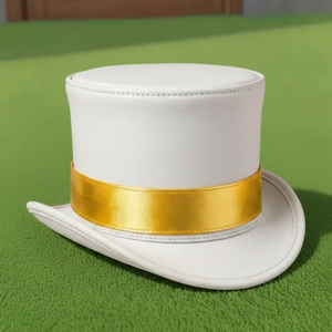 Premium quality custom made Handmade White Gold Leather Top <b>Hat</b> Victorian <b>Steampunk</b> Gothic Cosplay <b>Hat</b> - Product Image 5