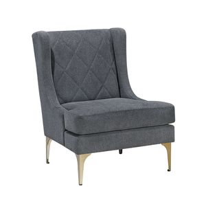 Fauteuil d'appoint moderne de luxe à dossier haut, revêtement en chenille gris foncé, pieds en métal finition dorée, ressorts ensachés, motif losanges, pour salon - Product Image 3
