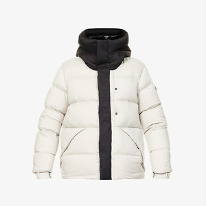 Veste matelassée blanche pour homme avec capuche noire, col montant, coupe-vent, rembourrage en polyester, manteau d'hiver décontracté, coupe régulière - Product Image 5