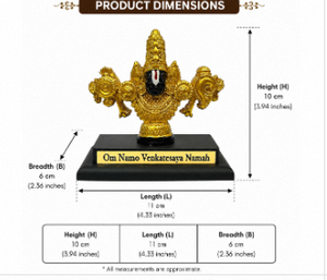 Idole de Lord Venkateswara Swamy en finition dorée, 3,94 pouces, Murti de Tirupati Balaji pour la maison, le temple, le bureau, le tableau de bord de la voiture et la décoration - Product Image 3