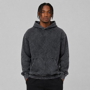Sweat à capuche pour homme de qualité supérieure, délavé à l'acide, en coton doux, manches longues, couleur unie, hiver, logo personnalisé, vente en gros, coupe classique - Product Image 1