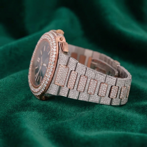 Reloj Automático de Lujo con Incrustaciones de Moissanita, Dos Tonos, Acero Inoxidable, Esfera Azul, Zafiro, Resistente al Agua, Estilo Diamante - Product Image 5