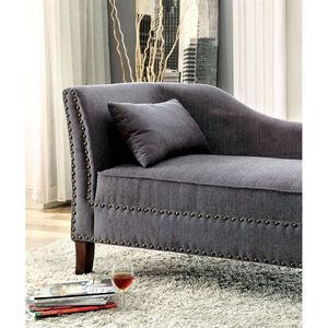 Chaise longue contemporanea in tessuto grigio effetto lino con finiture a borchie per soggiorno moderno, include cuscino per panca - Product Image 3