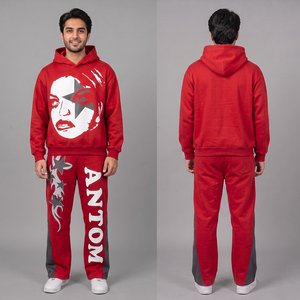 Conjunto Deportivo Casual para Hombre, Estampado, Transpirable, de Invierno, con Capucha, Chaqueta Deportiva con Cierre Completo y Pantalones, 2 Piezas - Product Image 4