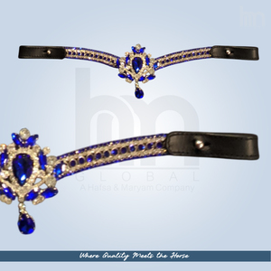 Couronne élégante de luxe en cristal bleu saphir à 5 rangs, en forme de V, pour fronture de cheval, en cuir rembourré fait main sur mesure - Product Image 5