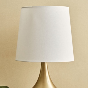 Luxury design Gold <b>Table</b> Lamp Modern Brushed Brass <b>Bedside</b> Light Teardrop Metal Base Fabric Shade Elegant Bedroom Accent Decor - Product Image 1