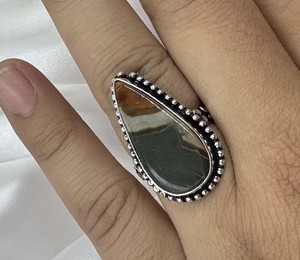 Natural Brass Imperial Jasper Bezel Setting 925 Silver Plated Trendy Unisex Pear Cut Gemstone <b>Statement</b> <b>Ring</b> Wholesale - Product Image 1