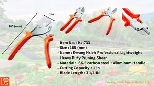 Sécateur Kwang Hsieh 165 mm, type enclume, chromé, avec poignées antidérapantes en PVC, outil de jardinage - Product Image 6