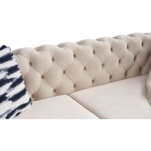 Divano Chesterfield Moderno Trapuntato in Velluto Crema 84,25 W per Soggiorno - Product Image 6