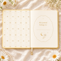 Carnet LABON personnalisé « Pale Butter Daisy Moon » avec feuille d'or céleste, couverture rigide en cuir PU, esthétique, à grille pointillée, cadeau de luxe