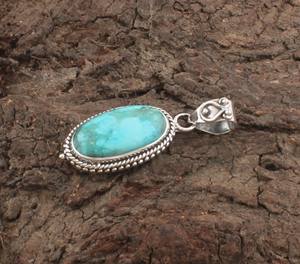 จี้เทอร์ควอยซ์ธรรมชาติจากทิเบต ขายส่ง เงินแท้ 925 ชุบแพลตตินัม ทำด้วยมือ พลอยสีฟ้าเขียว สำหรับทุกเพศ - Product Image 3