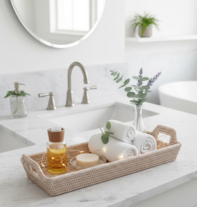 Plateau de service rectangulaire en rotin tressé fait main, plateau de rangement et de présentation pour table basse, cuisine et décoration intérieure, en provenance du Vietnam - Product Image 3