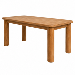 Mesa de Comedor de Madera de Teca Sólida, Rectangular Suave con Patas Ovaladas Gruesas, Diseño Escandinavo Moderno, Ecológica, para 6 Personas - Product Image 2
