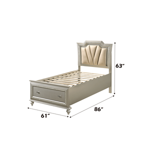 Letto Matrimoniale Kaitlyn Rivestito in Pelle Sintetica con Finitura Champagne, Include Luci LED e Vano Contenitore - Product Image 2