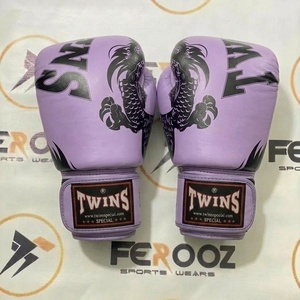 Muay Thai Adults Training Kickboxing Twins Purple Leather Boxing <b>Gloves</b> With Dragon Print Hook N Loop Wrist Closure - Product Image 4