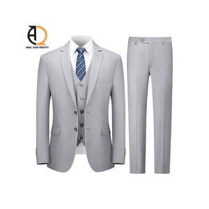 Traje de Negocios para Hombre, Estilo Británico, Azul Claro, Cuello de Solapa, Antiarrugas, Tejido - Product Image 2