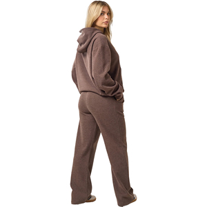 Ensemble sweat à capuche et pantalon streetwear délavé écologique pour femme, 100 % coton molletonné, marron, coupe ample, design personnalisé - Product Image 1