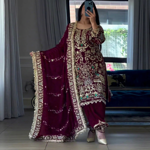 Nouvelle collection de costumes Salwar Kameez indiens élégants pour femmes, pour mariage et soirée, en crêpe naturel, séchage rapide - Product Image 1