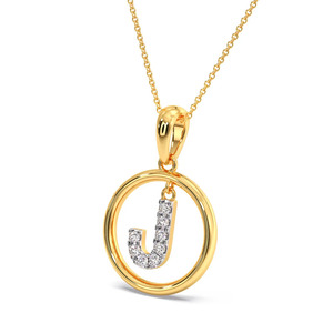 Collier pendentif en or avec lettre initiale J suspendue, cercle de diamants - Product Image 2