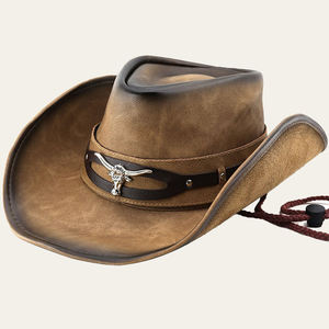 Real Leather Cowboy <b>Hats</b> Western Cattleman Style Light Brown Braided Band Vintage XXL Mens Leather <b>Hats</b> Wholesale - Product Image 4