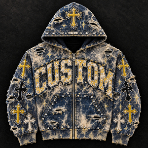 <b>Men</b> Zip Up Hoodie Rhinestone Distressed Letter Star Hooded <b>Sweatshirt</b> Hip Hop Streetwear Red <b>White</b> Blue - Product Image 4