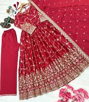 Traje de Seda Elegante Estilo Anarkali Tradicional para Mujer, Vestido Largo para Bodas Indias y Pakistaníes, Listo para Usar, Venta al Por Mayor