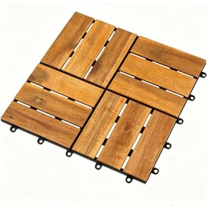 27 Pezzi Piastrelle per Pavimenti Esterni in Legno di Acacia Naturale a Incastro 30x30 cm Impermeabili Antiscivolo con Base di Drenaggio in PP Scanalata - Product Image 3