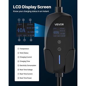 Caricatore Portatile per Veicoli Elettrici Livello 2 Regolabile 40 Amp 240V con Cavo di Ricarica da 25 ft Display LCD Stazione di Ricarica 14-50P - Product Image 5