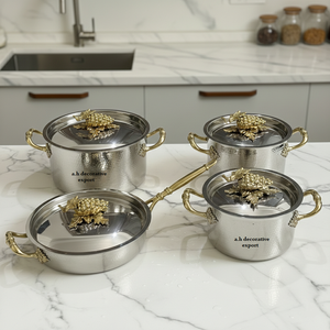 Ensemble de casseroles et poêles en acier inoxydable martelé de qualité export, écologiques, décorations haut de gamme européennes, ustensiles de cuisine - Product Image 2