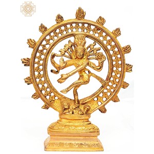 Sculpture en laiton faite à la main de 8 pouces Lord Shiva As Nataraja fabriquée en Inde pour offrir - Product Image 1