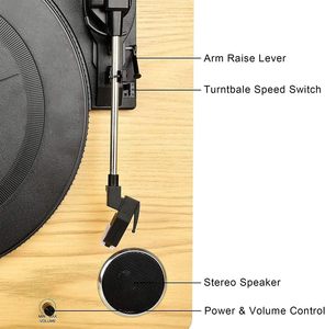 Lecteur de vinyle sans fil Bluetooth 5.0 avec haut-parleurs, entrée AUX, lecteur de disques pour système <span class=keywords><strong>audio</strong></span> domestique - Product Image 2